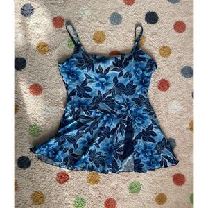 VTG Beach Cabana Slit Swim Dress One Piece Bathing Suit Floral Tropical Size 1X